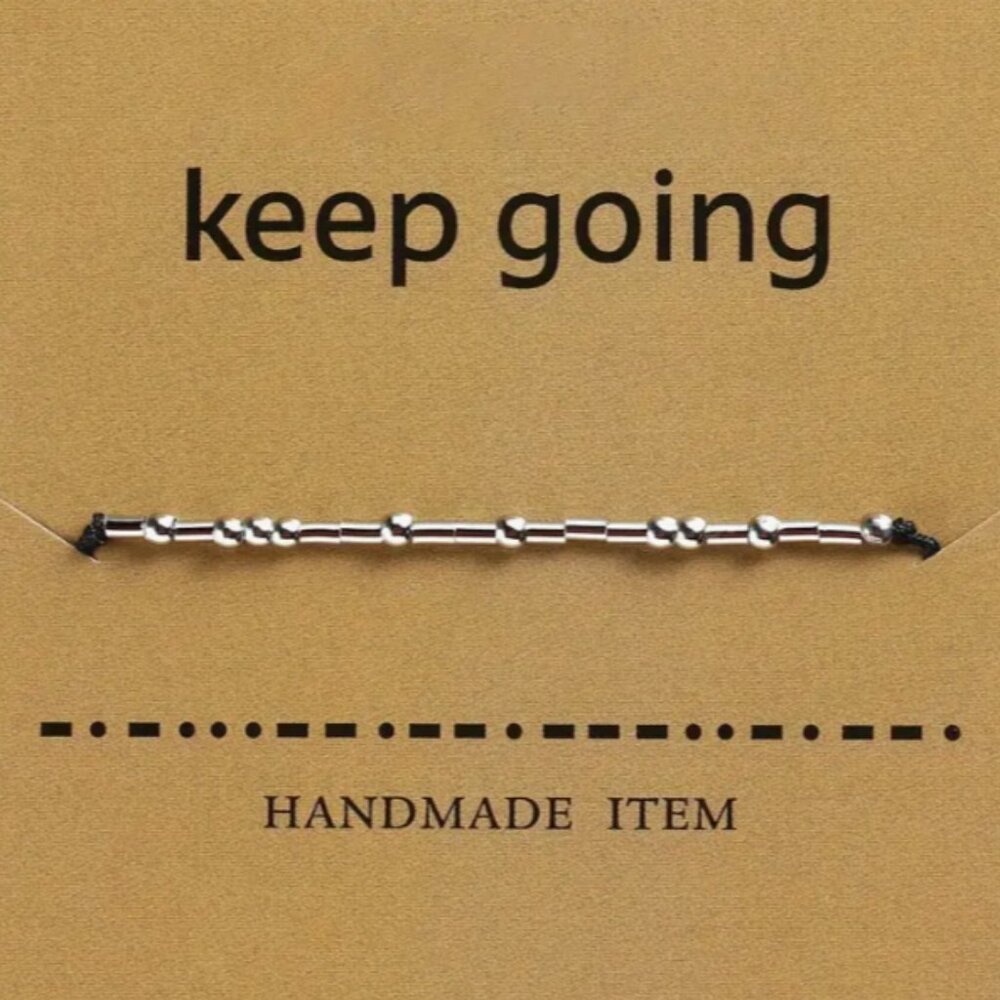 "KEEP GOING" Silver Morse Code Bracelets - Adjustable String, Inspirational